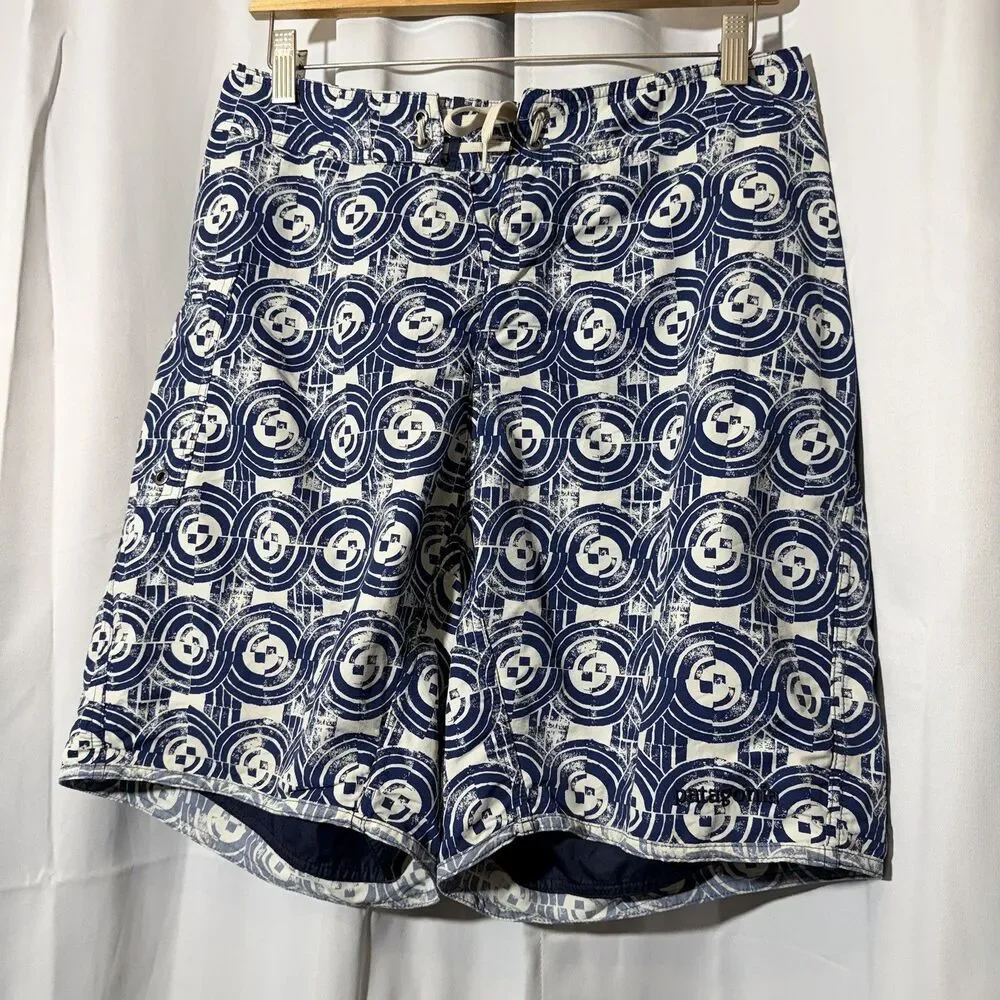 Patagonia Paddler Surf Swim Board Shorts Trunks Mens Dark Blue Geometric 30
